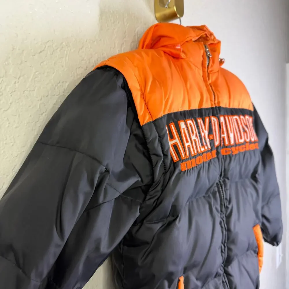 HARLEY-DAVIDSON Coat Kids‎ 6 Vintage Down Filled Puffer Embroidered Logo Shield